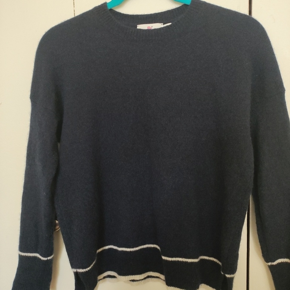 Vineyard Vines Lofty 100% Cashmere Crewneck Sweater Deep Bay Navy Slits  X-Small